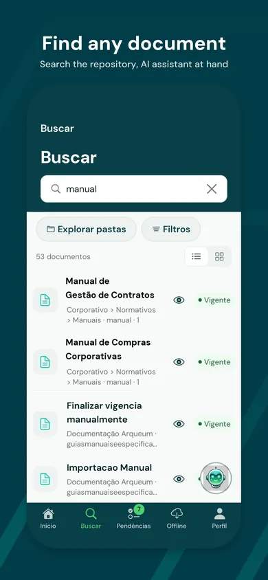 Searching the repository on the phone, with the AI assistant at hand.