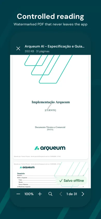 PDF viewer with a personalized watermark, without leaving the app.
