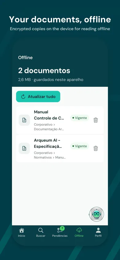 Documents saved for offline reading, encrypted on the device.