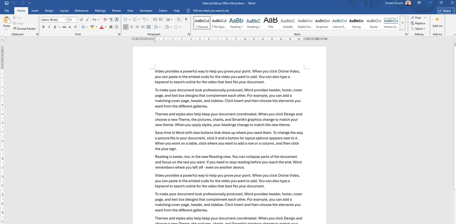 Documento aberto no Microsoft Word do desktop para edição